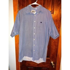 Cinch Mens Short Sleeve Button Up Shirt Blue Geometric Print XL Western Cowboy